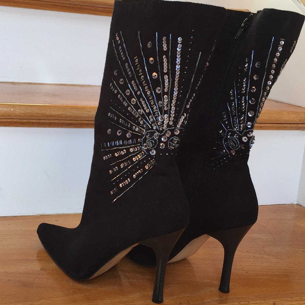 Ann Michelle refuel sexy suede 4” heel/sequin/bead